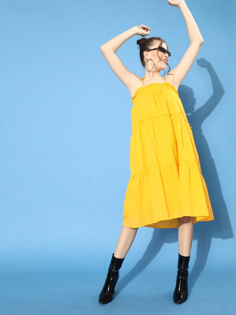 

Cation Women Bright Yellow Solid Tiered Dress