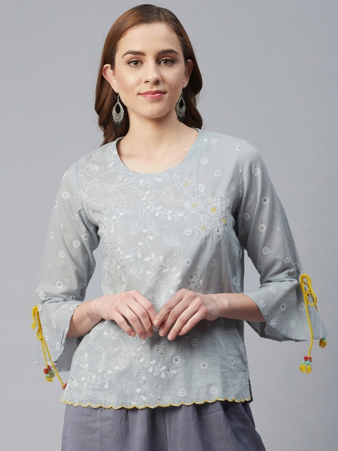 

Rangriti Grey Ethnic Motifs Embroidered Pure Cotton Kurti