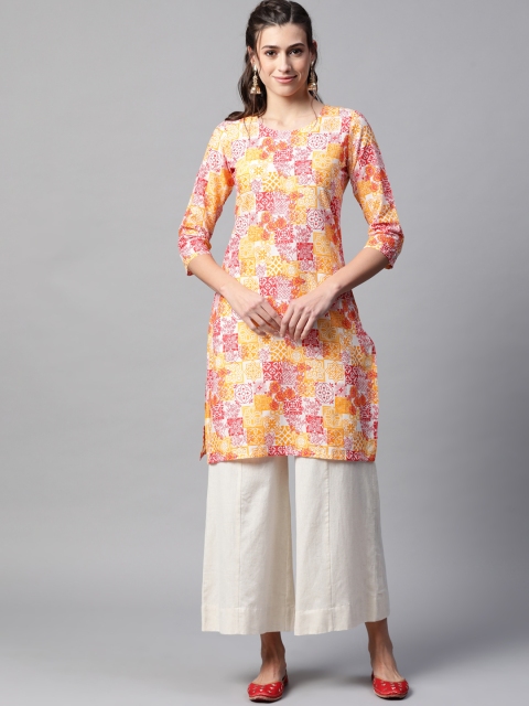

Rangriti Women Yellow & Off White Ethnic Motifs Printed Kurta