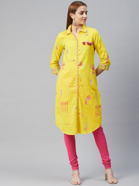 

Rangriti Women Yellow Quirky Printed Kurta
