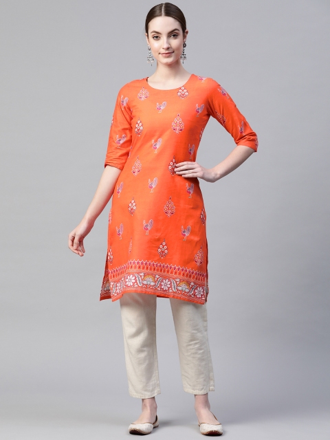 

Rangriti Women Orange Ethnic Motifs Printed Kurta