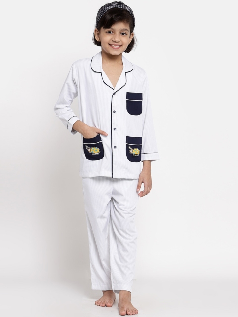

MAXENCE Kids White & Navy Blue Night suit