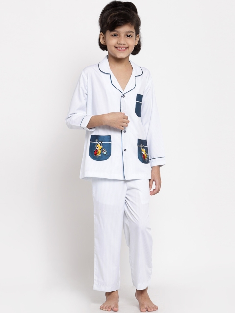 

MAXENCE Unisex Kids White Solid Night Suits