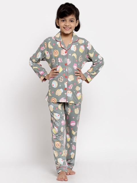 

MAXENCE Unisex Kids Grey & Yellow Printed Night suit