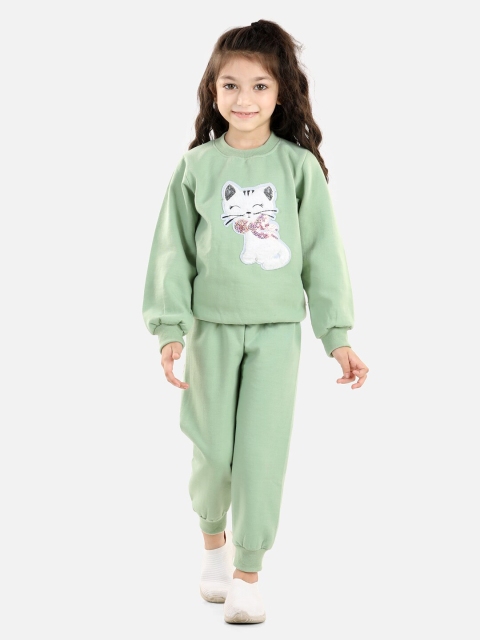 

Cutiekins Girls Olive Green & White Sequence Cat Patch Shirt with Trousers