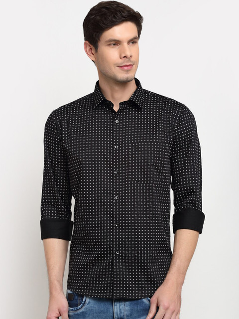 

La Mode Men Black Slim Fit Opaque Printed Cotton Party Shirt