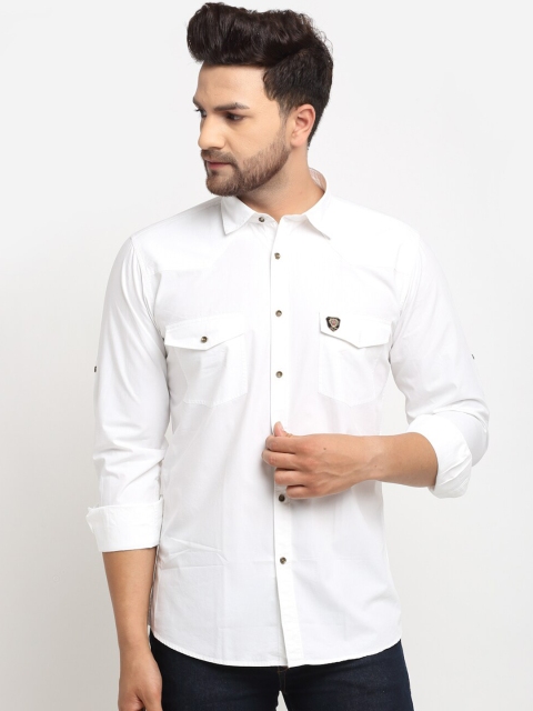 

La Mode Men White Cotton Slim Fit Opaque Party Shirt