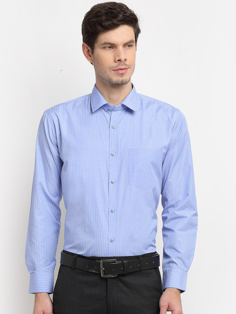 

La Mode Men Blue Slim Fit Opaque Striped Formal Shirt