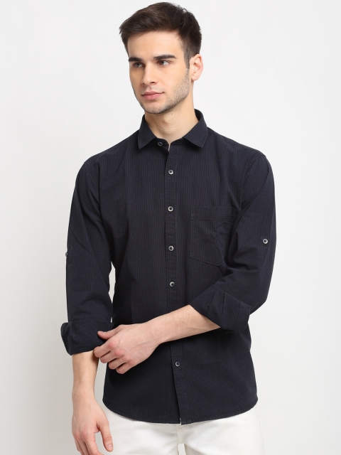 

La Mode Men Black Slim Fit Pinstripes Opaque Striped Casual Shirt