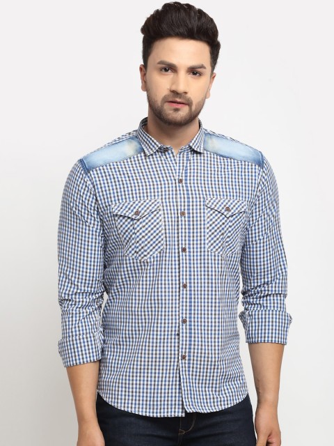 

La Mode Men Blue Slim Fit Micro Checks Opaque Cotton Casual Shirt
