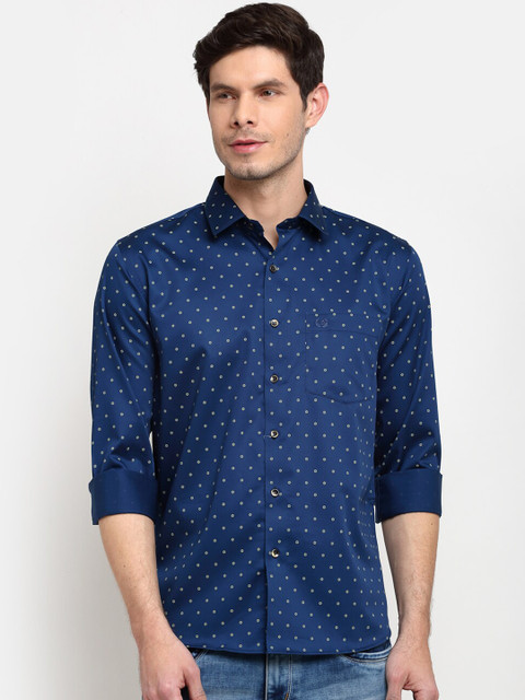 

La Mode Men Blue Slim Fit Opaque Printed Pure Cotton Casual Shirt