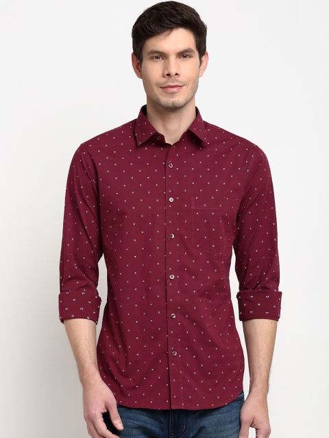 

La Mode Men Maroon Pure Cotton Slim Fit Micro Ditsy Printed Casual Shirt