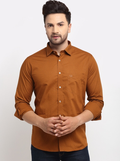 

La Mode Men Tan Brown Slim Fit Opaque Printed Casual Shirt