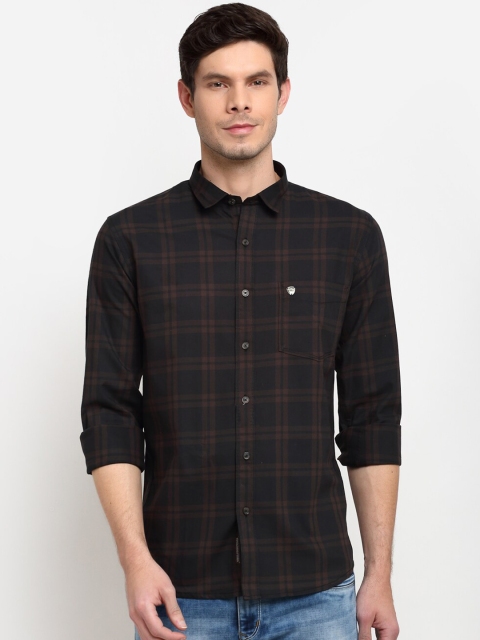 

La Mode Men Black & Brown Slim Fit Opaque Checked Pure Cotton Casual Shirt