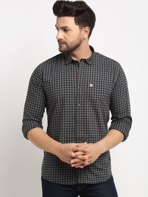 

La Mode Men Grey Pure Cotton Slim Fit Checked Casual Shirt