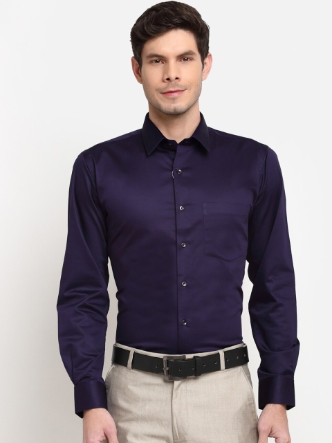 

La Mode Men Navy Blue Slim Fit Opaque Pure Cotton Formal Shirt