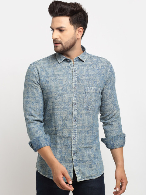 

La Mode Men Blue Slim Fit Opaque Printed Casual Shirt