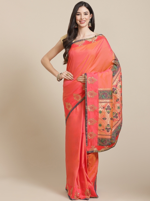 

SHANGRILA Peach-Coloured Zari Art Silk Saree