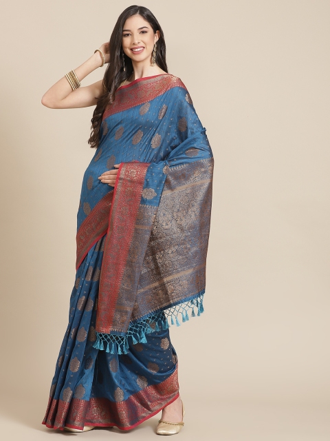 

SHANGRILA Blue Floral Zari Art Silk Saree