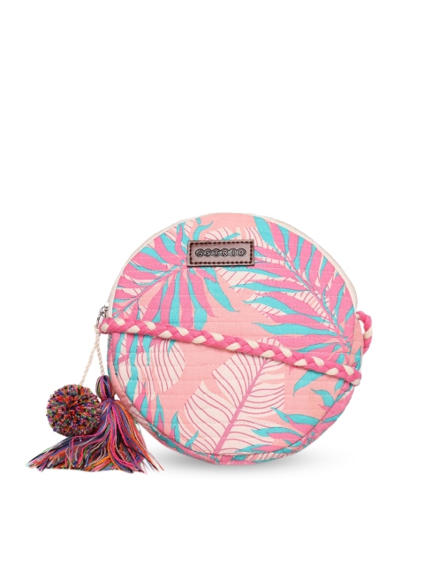 

ASTRID Pink & Green Printed Quilted Structured Round Sling Bag