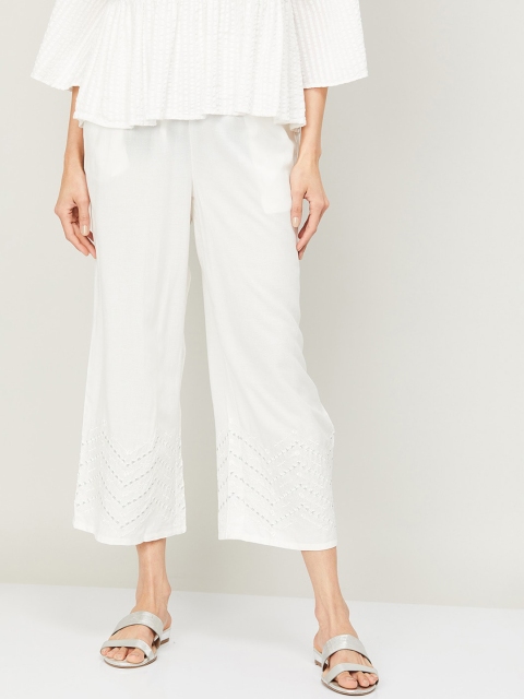 

Melange by Lifestyle Women White Self Design Parallel Trousers