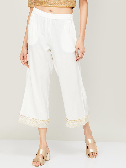 

Melange by Lifestyle Women White Pleated Parallel Trousers