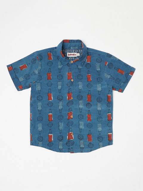 

Fabindia Boys Blue & Red Printed Cotton Shirt