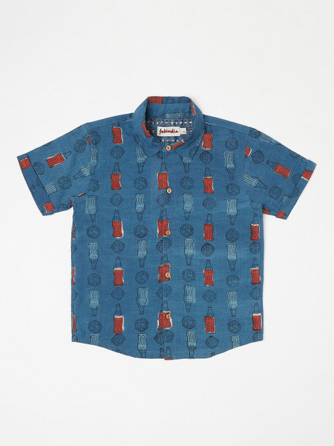 

Fabindia Boys Blue & Red Printed Cotton Shirt