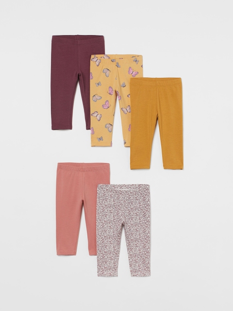 

H&M Girls 5-Pack Cotton Leggings, White