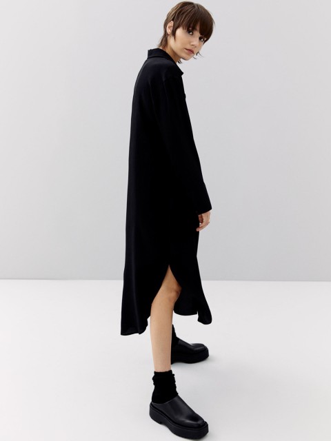

H&M Women Black Jacquard-Weave Shirt Dress