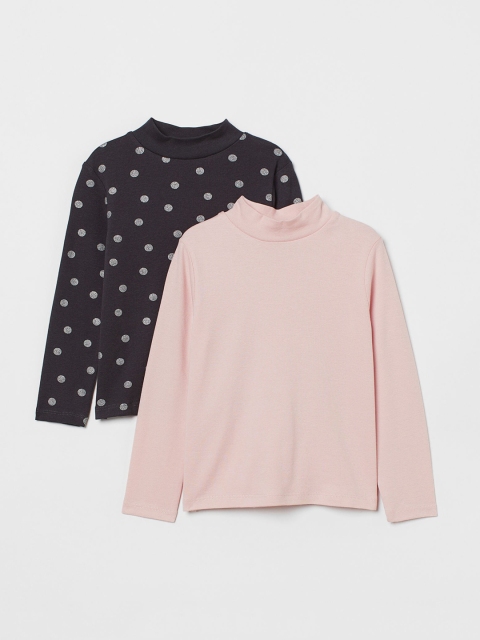 

H&M Girls 2-pack Polo-Neck Tops, Charcoal