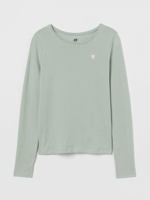 

H&M Girls Green Solid Cotton Jersey Top