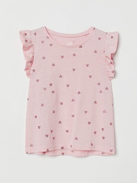 

H&M Girls Pink Flutter-Sleeved Jersey Top