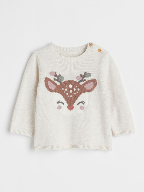 

H&M Girls White & Brown Knitted Jumper