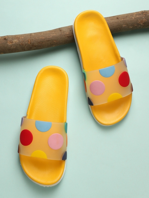 

Pampy Angel Women Yellow & Red Polka Dots Printed Rubber Sliders