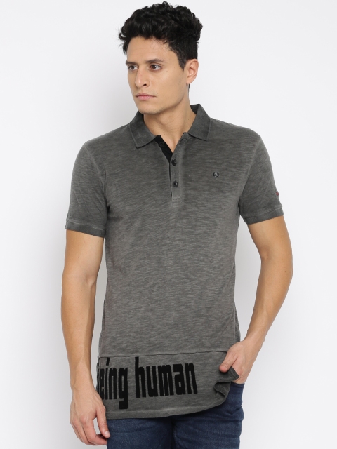 

Being Human Men Charcoal Solid Polo Collar T-Shirt