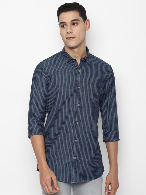 

Allen Solly Sport Men Navy Blue Opaque Striped Pure Cotton Casual Shirt