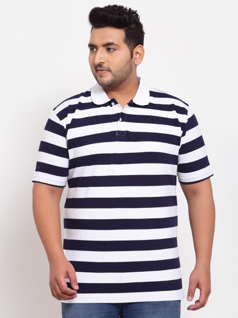 

plusS Men White Striped Polo Collar T-shirt