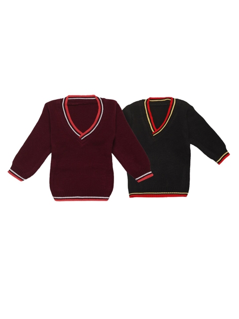 

FABNEST Unisex Kids Pack Of 2 Maroon & Black Acrylic Pullover