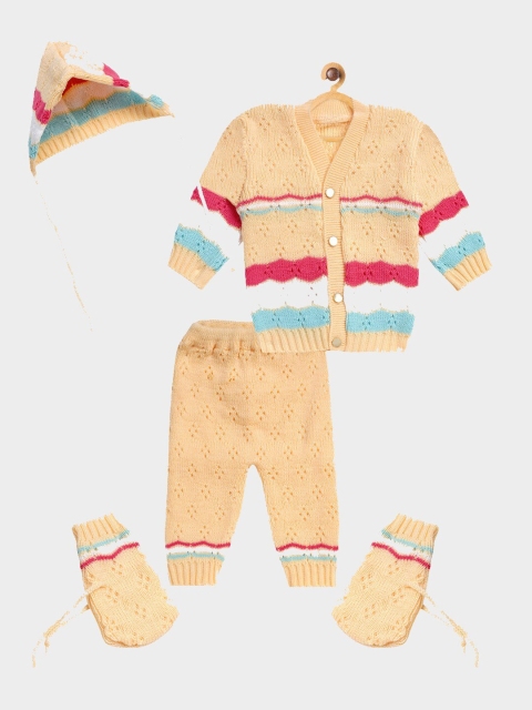 

FABNEST Unisex Kids Cream-Coloured & White Striped Acrylic Cardigan