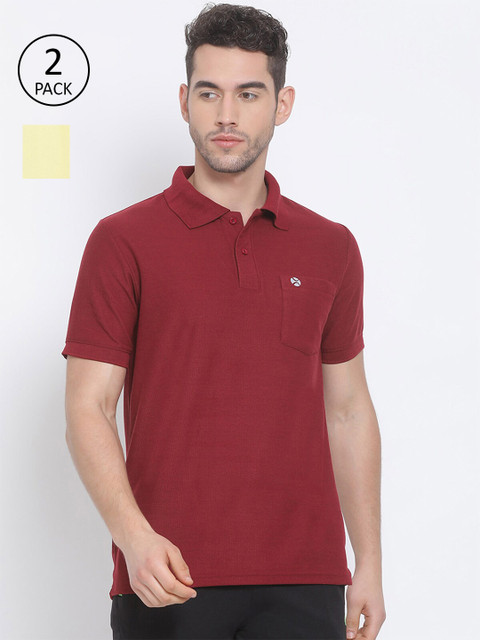 

LUX NITRO Men Maroon & Yellow Pack of 2 Polo Collar Pockets T-shirt