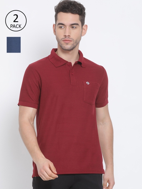 

LUX NITRO Men Maroon Pack of 2 Polo Collar Pockets T-shirt