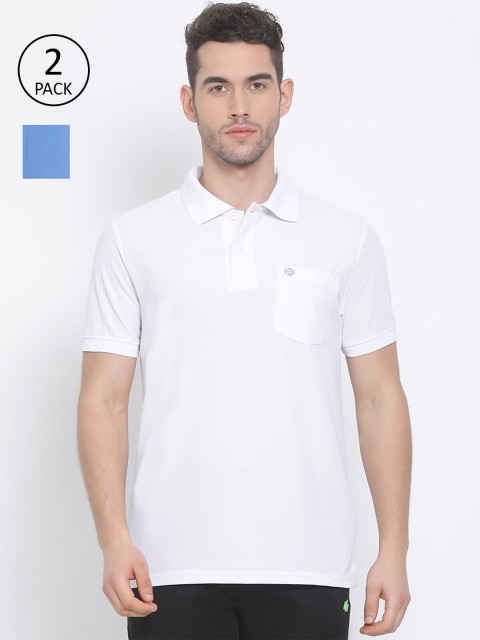 

LUX NITRO Men White & Blue Pack of 2 Polo Collar Pockets T-shirt