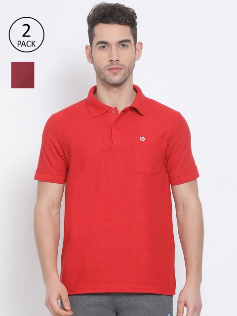 

LUX NITRO Men Pack Of 2 Red & Maroon Polo Collar Pure Cotton T-shirt