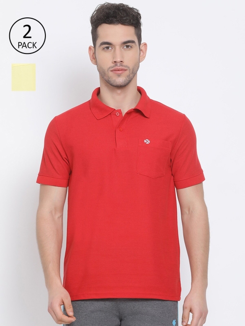 

LUX NITRO Pack Of 2 Men Red & Yellow Polo Collar Pockets T-shirt