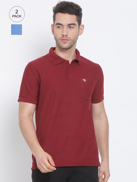 

LUX NITRO Men Pack of 2 Maroon & Blue Polo Collar T-shirt