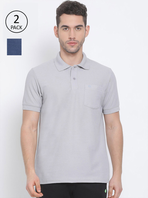 

LUX NITRO Men Pack Of 2 Grey Melange & Navy Blue Polo Collar Pockets T-shirt