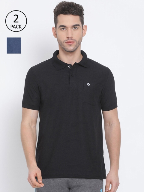 

LUX NITRO Men Black Pack of 2 Polo Collar Pockets T-shirt