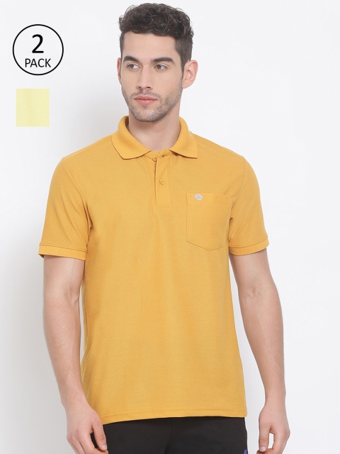 

LUX NITRO Pack of 2 Men Mustard Yellow & Yellow Polo Collar Pocket Cotton T-shirt