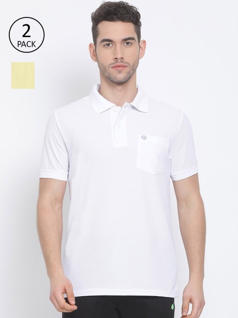 

LUX NITRO Men White & Yellow Pack of 2 Polo Collar Pockets T-shirts